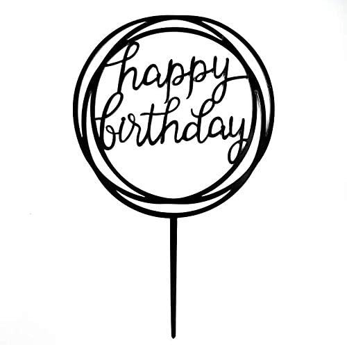 LABJULY Black Happy Birthday Cake Topper Plastic Cake Decoration Party Favors