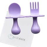 GRABEASE First Training Self Feed Baby Utensils - Anti-Choke, BPA-Free Baby Spoon and Fork Toddler Utensils with Pouch Set - Toddler Silverware for Baby Led Weaning Ages 6 Months+ (Lavender)