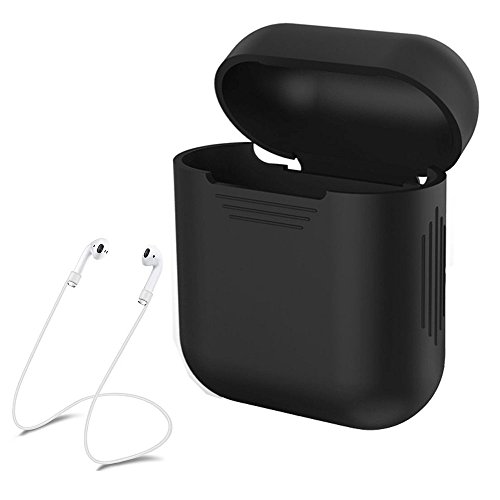 AirPods Caseï¼ŒVorida Soft Silicone Protective Cover Black Anti Scratch and Slip for Apple Airpods Charging Case With AirPods Strap Never Lose The AirPods