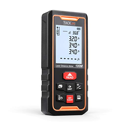 PRO Laser Measure 328Ft with Electronic Angle sensor, Tripod Screw Hole, 2.25" Large Backlit LCD, Delay Measure Mode, Measure Angle/Distance/Area/Volume, Portable Bag and Batteries Included - S3-100