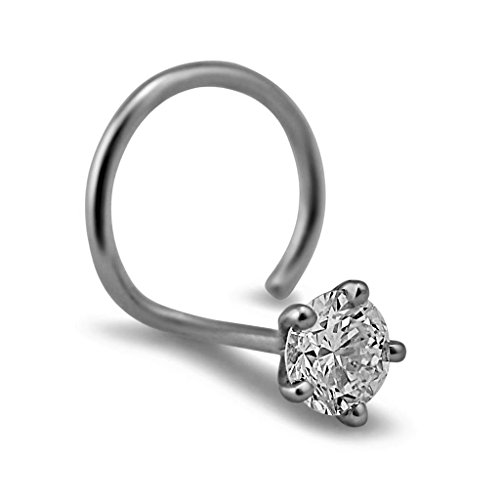 3.0mm 0.10 cttw White Diamond 18K White Gold Nose Ring/ Screw Pin (Gauge = 22G)