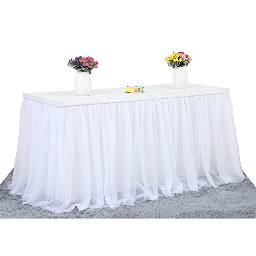Haperlare 14ft Tablecloth White Tulle Table Skirt Queen Snowflake Wonderland Tulle White Tablecloth Tutu Tablecloth Skirting for Wedding Party Baby Shower Christmas Birthday Banquet Table Decorations