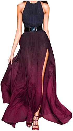 Highisa Women's Fashion Ombre Sleeveless Round Neck Split Maxi Dress