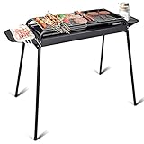 Giantex BBQ Grill Charcoal Barbecue Cooker Portable Home Outdoor Camping Picnics Grill w/Adjustable Legs Stainless Steel Mesh Non-Stick Tray Removable Charcoal Basin (BBQ Grill w/Adjustable Legs)