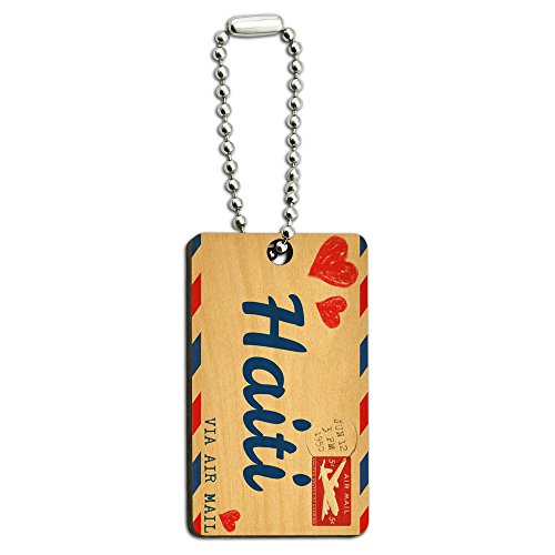 Air Mail Postcard Love for Haiti Wood Wooden Rectangle Key Chain