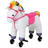 Qaba Walking Unicorn Horse Toy with Wheels and Sound for Kids, Plush Ride-On Battery Operated, White