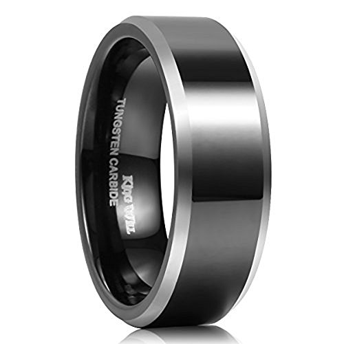 King Will CLASSIC 8mm Black Tungsten Carbide Ring Two Tone Men Wedding Band High Polished Comfort Fit 10