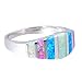 CiNily Women's Opal Rings, Create White Blue Pink Fire Opal Silver Plated Gemstone Ring Size 6