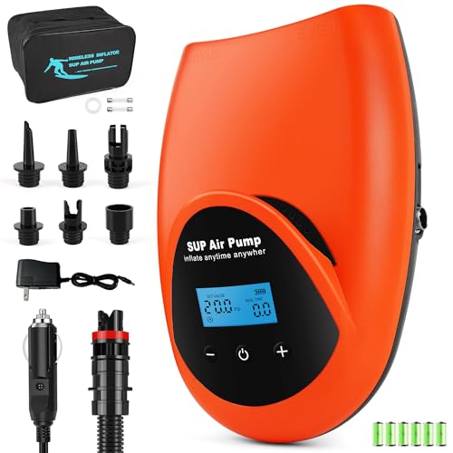 TONSIM 20PSI Elektrische SUP Pumpe mit Akku, Wiederaufladbar Kabellose Luftpumpe, LCD-Digitalanzeige, Automatische Abschaltung für SUP-Boards, Kajak,