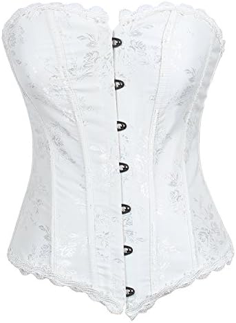 Reteron Women's Strapless Satin Sexy Strong Boned Overbust Corset XL White