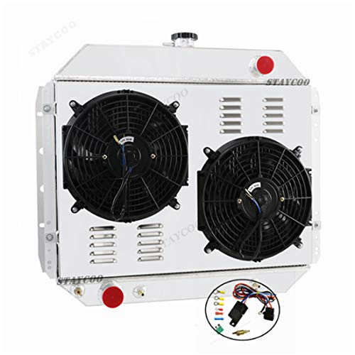 STAYCOO 52MM 3 Row Core Aluminum Radiator +2X12" Fan W/Shroud for Ford F100 F150 F250 F350 Bronco Pickup 1966-1979