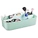 mDesign Plastic Divided Cosmetic Organizer Caddy Tote Bin with Handle, for Bathroom Vanity Storage - Holds Blush, Makeup Brushes, Palettes, Lipstick, Nail Polish - Lumiere Collection - Mint Green