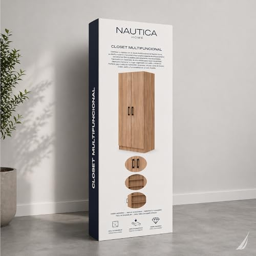 Nautica Clóset Vertical Home 2 Puertas 180 cm, Armario de Madera con Bisagras Metálicas de Apertura Suave, Organizador de Ropa Moderno para Recámara