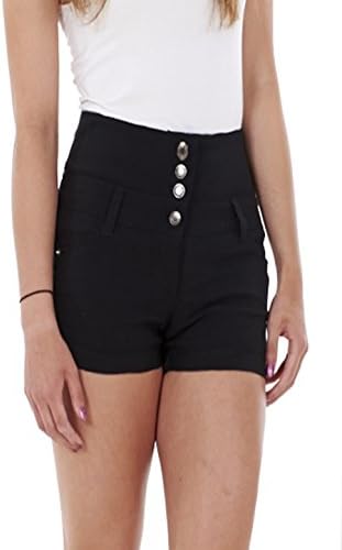 Ladies Girls High Waisted Hotpants Jean Style Shorts Black / White Size uk6-uk14