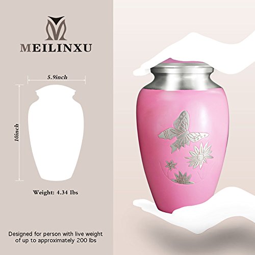 MEILINXU Cremation Urn for Human Ashes Adult Large and Memorial Urn - Hand Made in Brass & Hand Engraved - Extra Large Cremation Urns for Adults Burial (Pink Butterfly, Funeral Urns for Ashes - Thumbnail 5