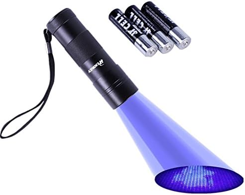 HEIOKEY Handheld 12 LED Ultraviolet Led Flashlight Blacklight UV Pets Stains Detector Torch 395nm Mini UV Light For Checking Currency,Human Fluids,Scorpions With 3 X AAA Batteries-Black