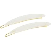 French Amie Narrow Oblong Small 2 1/4" Celluloid Acetate Set of 2 Side Slide In Hair Clip Barrettes with Tige Boule Clasp for Girls and Women, Made in France (Natural White)