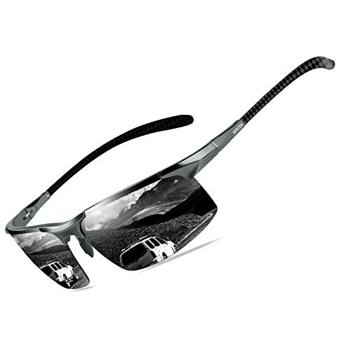 Bircen Mens Polarized Carbon Fiber Sunglasses UV Protection Sports Fishing Driving Sunglasses for Men Al-Mg Frame