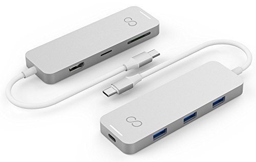 blucoilUSB Type-C Hub 7-in-1 USB C Adapter with 4K HDMI, MicroSD/SD Card Reader, 3X USB 3.0 and USB-C Pass-Through Charging Ports Compatible with MacBook, Chromebook, Mac, Windows, and More (Silver)