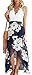 FANCYINN Women Lace Patchwork Floral Print Chiffon Summer Maxi Beach Halter Dress Blue S