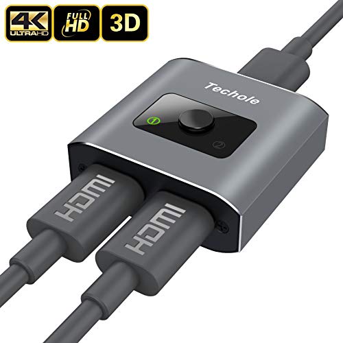 HDMI Switch 4K HDMI Splitter-Techole Aluminum Bi-Directional HDMI Switcher 2 Input 1 Output, HDMI Switch Splitter 2 x 1/1 x 2. No External Power Required, Support 4K 3D 1080P for Xbox PS4 Roku HDTV