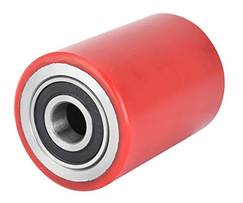 Pallet Jack/Truck Load Wheels Set with Entry Exit Roller (4 pcs) 2.75" x 3.75" with Bearings ID 20mm Poly Tread Red