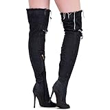 Susanny Women's Shoes Over The Knee Thigh High Open Toe Sexy Stiletto Heel Denim Boots With Side Zipper