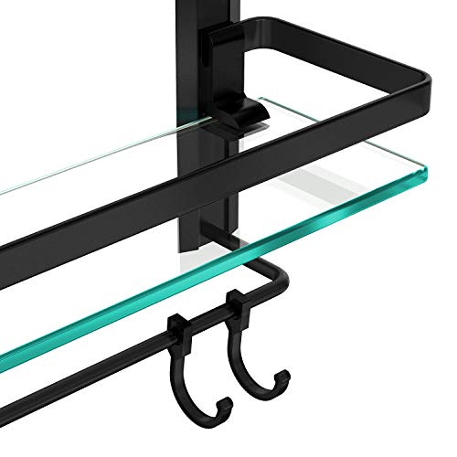 Vdomus Tempered Glass Bathroom Shelf, 2 Tier Shelf with Towel bar Wall