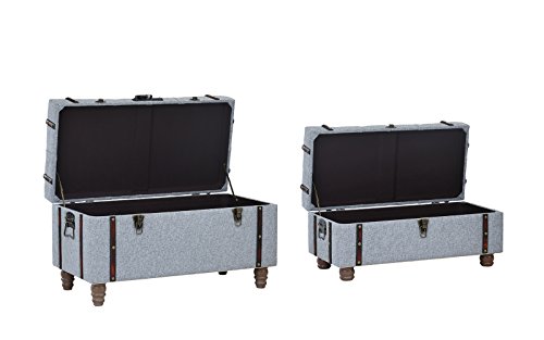 Sofamania 2-Piece Classic Tufted Linen Fabric Storage Chests/Accent Table/Bench (Grey)