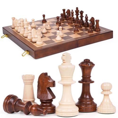 Large 17-Inch Wooden Chess Set – Folding Chess Board with Solid Wood