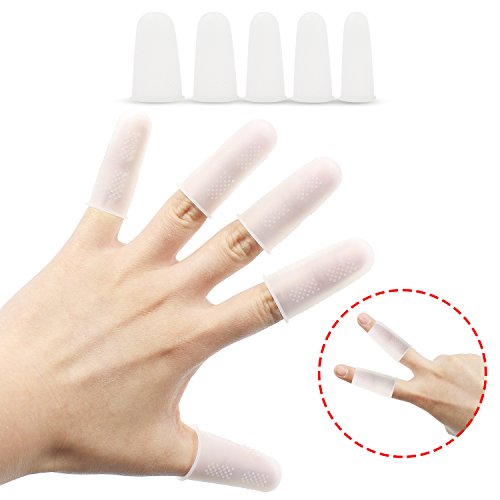 Quable 10 Pieces Silicone Gel Finger Protector, Finger Sleeves Great For Glue/Craft/Sewist/Wax/Rosin/Resin/Honey/Adhesives/Finger Cracking/Sport games (White)