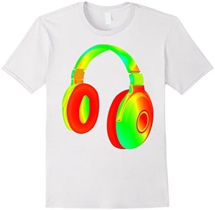 Mens EDM Electronic Dance Techno Neon Headphones Rave T-Shirt Large White