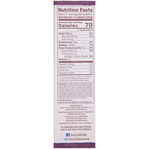 BACK TO NATURE CRACKERS, ORGANIC, STONEGROUND WHEAT, 6 OZ