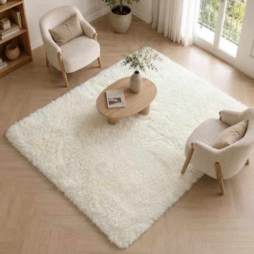 BEIMO Hochflor Teppich Flauschig Weiß Teppich Wohnzimmer 200x280 Teppiche Schlafzimmer Anti-Rutsch Bettvorleger Teppiche Weich rutschfest für Kinderzi