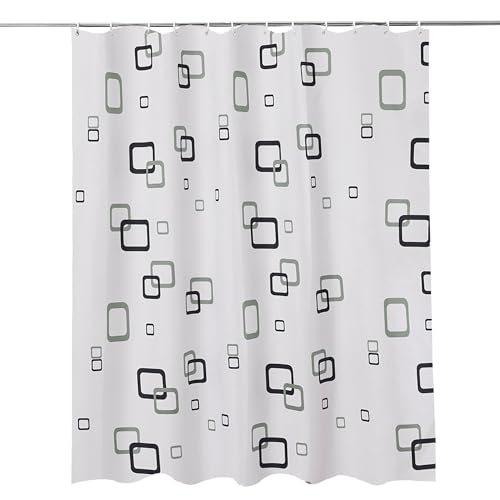 WedDecor Bathroom Shower Curtain Waterproof Mould Free Mildew Resistant, Heavy Duty 100% Polyester Fabric Curtains Liner Washable & Wipe Clean with 12 Curtain Hooks, Grey & White Squares, 180x200cm — image 1