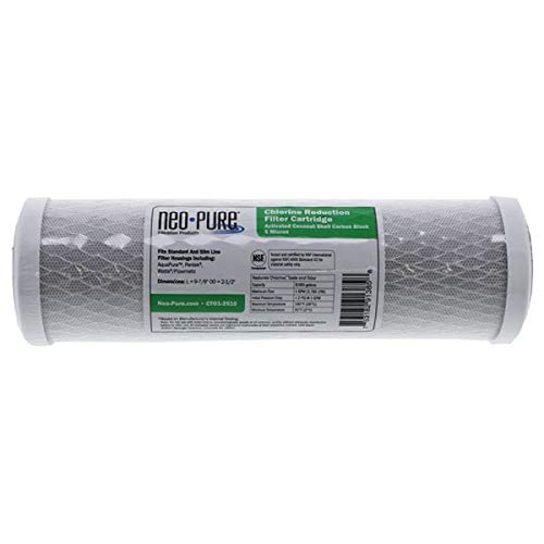 Neo-Pure CTO1-2510 Coconut Shell Carbon Block Filter | 9-7/8" x 2-1/2" | 5 Micron Filtration for High-Performance Chlorine, Odor, and Sediment Removal in Water Systems