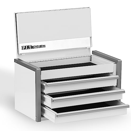 P.I.T. Portable 3 Drawer Steel Tool Box with Locking, White