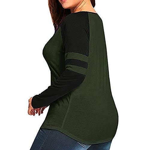 Realdo Womens Deep V Neck T-Shirt,Sexy Plus Size Contrast Color Pullover Tops Shirt(XXXXX-Large,Army Green) - Thumbnail 2