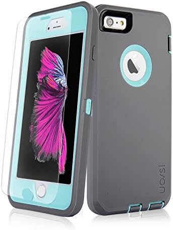 iPhone 6S Plus Case,UOVSI [5.5 Inch] for iPhone 6S Plus/6 Plus Hybrid Protective Defender 3-Layer Design Heavy Duty Shock-Resistant Dustproof Case Cover (Grey/Blue)