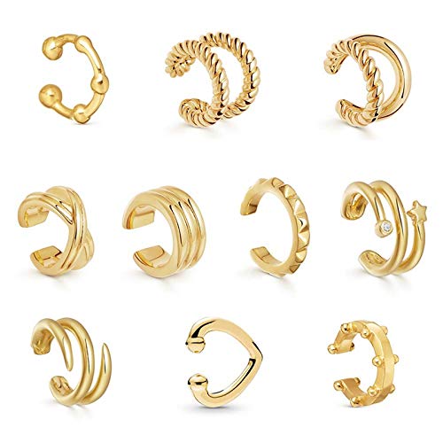 Erpels 10pcs Ear Cuff Set Gold Dainty Helix Cuff Earrings Sparkling