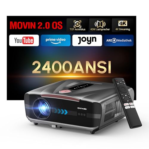 Daylight Projector 2400 ANSI Ultra HD 4K HDR10+ Smart Projector with 2026 Automatic Lens Cover, Auto Focus, HDMI eARC/CEC, WiFi6, Bluetooth5.4, 40W DB Audio for Home Cinema, Gaming, Ceiling Mounting