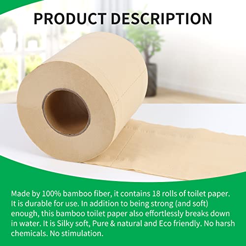 QingYa Bamboo Toilet Paper, 4-Ply, 18 Rolls, 200 Sheets Per Roll, Total 3600 Sheets, Unbleached, Sustainable and Tree Free, Soft, Strong, Earth-Friendly