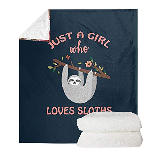 POLERO Ultra Soft Fleece Throw Blanket Just a Girl Who Loves Sloths Cozy Warm Plush Throw Blanket For Sofa/Bed/Couch (51" x 59")