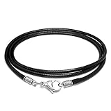 Miraculous Garden 2.5mm Braided Black Leather Cord Rope Chain Necklace with Stainless Steel Lobster Clasp(18-24 inch)