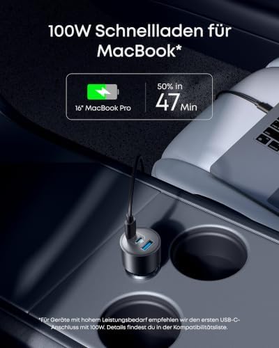 167,5W Zigarettenanzünder USB C, 3-Port Typ-C Auto Schnellladegerät