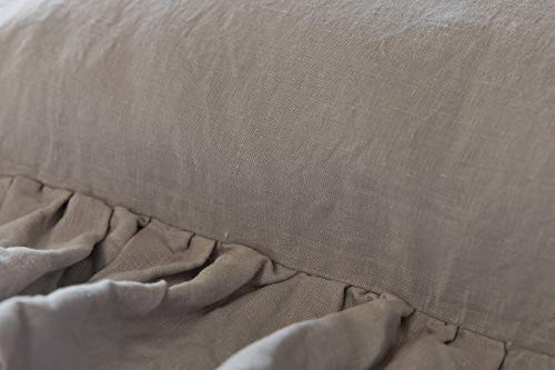 Stone grey linen pillow sham with mermaid long ruffle, Euro - 26"x26" - Thumbnail 3