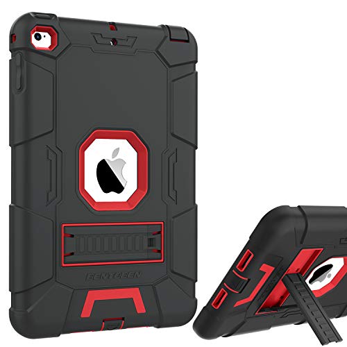 iPad Mini 4 Case,BENTOBEN Kickstand Hybrid Three Layer Heavy Duty Rugged High Impact Resistant Cover Shockproof Protective Cases for iPad Mini 4,Black/Red