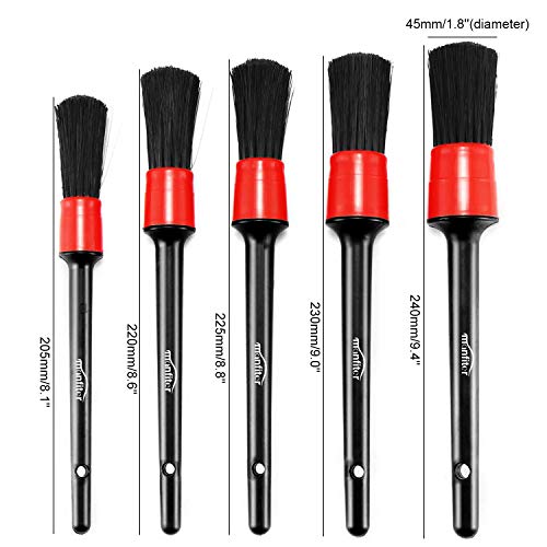 Manfiter Detail Brush (Set of 6), Auto Detailing Brush Set with a Car Wash Mitt for Car Motorcycle Automotive Cleaning Wheels, Dashboard, Interior, Exterior, Leather, Air Vents, Emblems