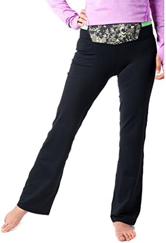 WW SPORTOWN Women's Colored Waist Nylon Spandex Bootleg Athletic Yoga Pants,Black,Small