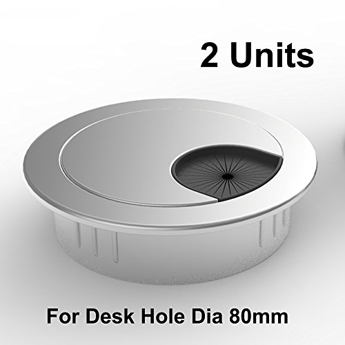 2x Metal Round Computer Desk Grommet Cable Hole Covers for Management of Office & Computer Desk, Hole Dia 80mm